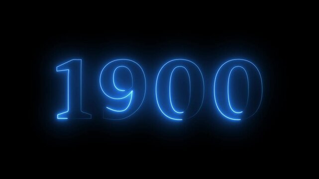 1900 neon line text. Abstract 1900 neon text animation, Glowing neon number text background 4k video.