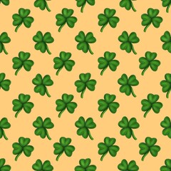 Obraz premium Seamless Pattern Small Shamrock Design on Orange Background