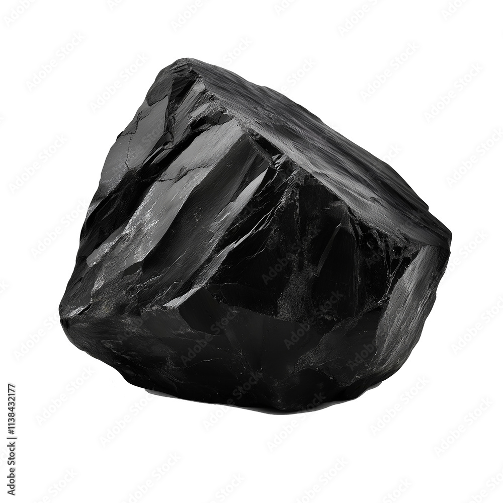 Poster black obsidian rock exhibiting rough texture on transparent background