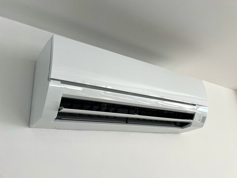 Angled View of Wall-Mounted Air Conditioner Unit