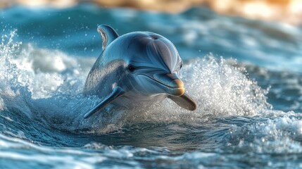 Fototapeta premium Dolphin leaping from ocean waves.