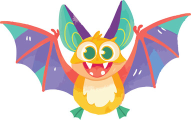 illustration of a cheerful, vibrant-colored Bat, perfect for a children's theme