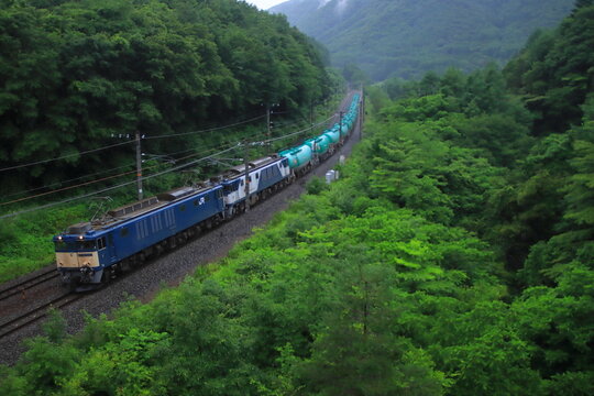  新緑の中央西線を走るEF64重連の貨物列車(遅8081レ)_2023/7/1撮影