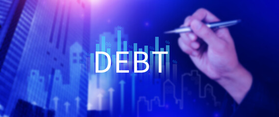Debt growth and percentage for debt reduction concept, growth of public debt, Delve deeper the complex concept of debt and significant impact on effectively managing personal finances.