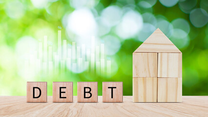 Debt growth for debt reduction concept, growth of public debt on wooden cube, Delve deeper the...