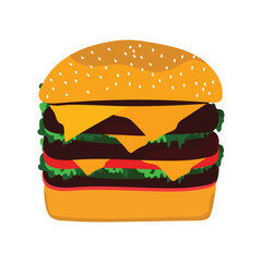 A drawing of a hamburger vector illustration with a green salad on it