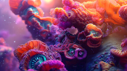 Obraz premium A Breathtaking Art Deco Experience Underwater: A Coral Reef Thriving with Ornate Formations and Colorful Marine Life