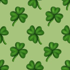 Seamless Pattern Big Shamrock Design on Green Background