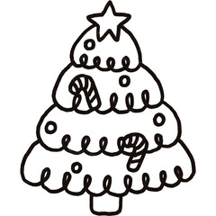 Cheerful Christmas Tree, Decorated Holiday Tree, Festive Candy Cane Tree, Cartoon Christmas Pine, Starry Holiday Evergreen