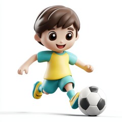 Cheerful Cartoon Boy Running After Soccer Ball in Colorful Sports Outfit Illustrating Joy and Playfulness in a Fun, Dynamic Scene for Children's Content