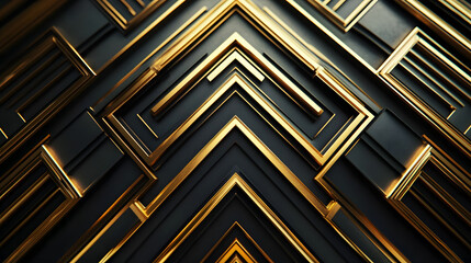 Elegant Art Deco Geometric Background Designed with Bold Metallic Gold Accents Weaving through Deep Black for Classic Luxury