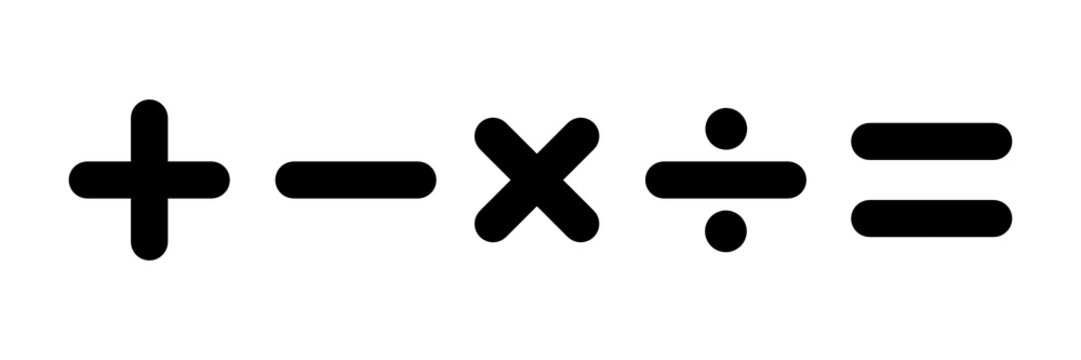 Math symbol icons with simple and modern design. Addition, subtraction, multiplication, division and equals icons.plus, minus, divide, times, equals symbols