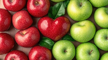 Heart-shaped red apple among fresh red and green apples Apple Gifting Day
