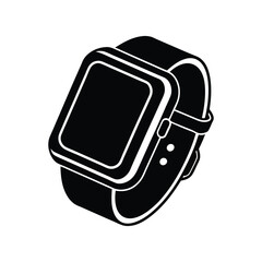 Black and White Smartwatch Illustration - Modern Wearable Technology Line Art Vector for Digital Design