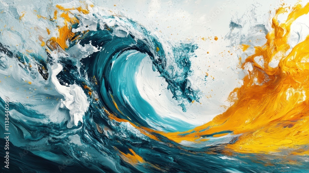 Fototapete an abstract a vibrant and dynamic of japanese wave, the japanese wave is primarily composed of turqu