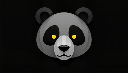 Obraz premium Geometric illustration of a panda face with yellow eyes, modern design, in black and white, symbolizing uniqueness