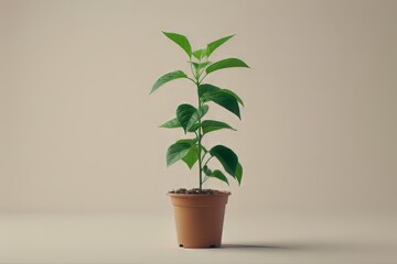 Fototapeta premium A potted plant with lush green leaves on a clean background, symbolizing the peaceful connection with nature and the outdoors