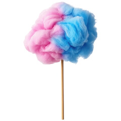 A Colorful Cotton Candy Delight in Bright Pink and Blue on a Wooden Stick at a Fairground