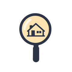 Illustration of magnifying glass with house icon inside isolated on white background. Concept of property search, real estate exploration or home inspection