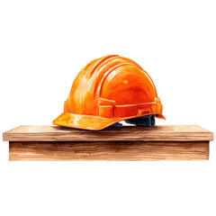 Vibrant Orange Hard Hat Resting on a Wooden Surface Representing Safety and Construction Projects