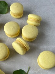 Yellow Lemon Macarons with Leaves and Lemon Slice