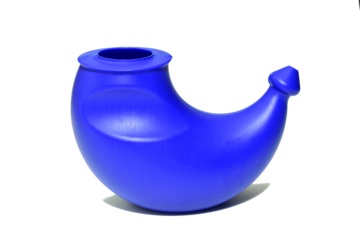 Nasal lavage vessel. Medical equipment for nasal lavage on a white background. Treatment of sinusitis.