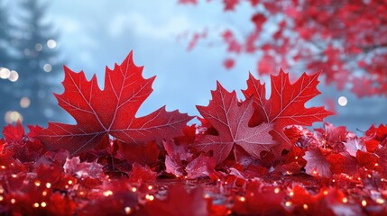 Fototapeta premium Vibrant maple leaves celebrating canada day in autumn glow