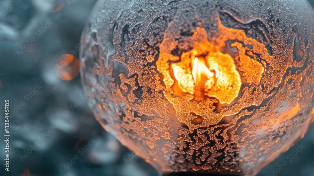 Poster close-up of a glowing light bulb with condensation, showcasing warmth and texture.