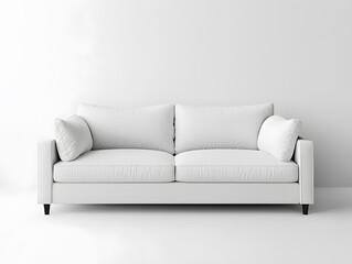 White soft comfortable sofa on a white background. Neural network AI generated art