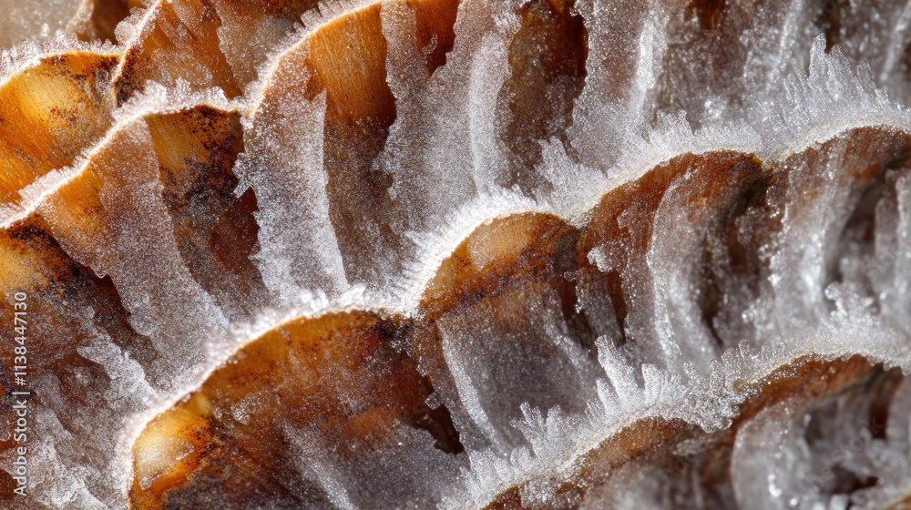 Poster close-up of a mineral formation showcasing layered textures and crystalline structures.