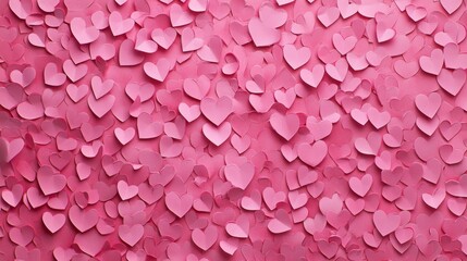 Valentines day background. Pink paper hearts on pink backdrop, with copy space
