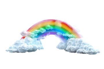 A 3D-Style Rainbow with Bright, Vibrant Colors Arching Over Fluffy Clouds, Isolated on a Transparent Background. Perfect for Whimsical, Nature, or Fantasy-Themed Designs