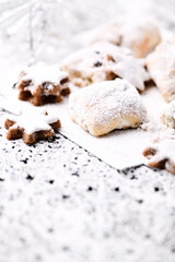 Christmas cookies on bright background. Soft focus. Close up.	