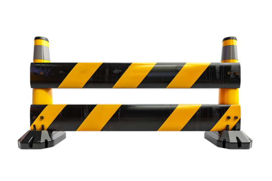 PNG of a yellow and black traffic barricade isolated on a transparent background for construction or road safety visuals.