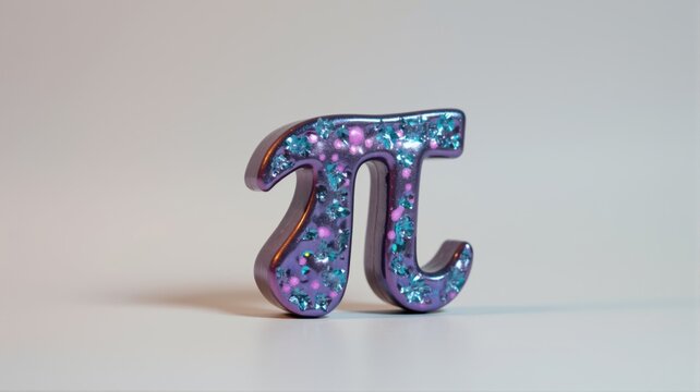 Glittery purple pi symbol representing mathematical constant on white background