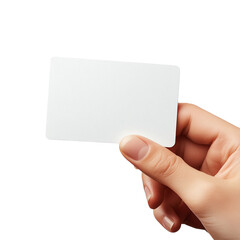 Fototapeta premium An empty white card held in a hand isolated on a transparent background, perfect for mockups showcasing business cards or invitation designs.