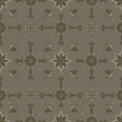 Fototapeta premium Olive Green Geometric Pattern: Seamless textile design featuring an intricate olive green and beige geometric pattern. Ideal for fashion, home decor, and branding. 