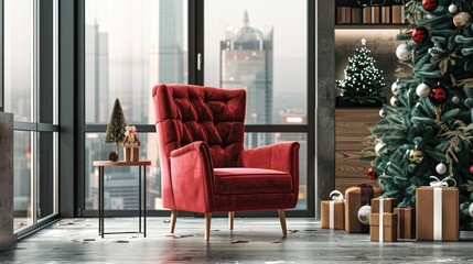 A plush, red armchair 