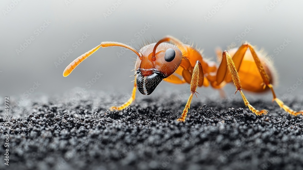 Poster close-up of an ant showcasing its detailed features and texture.