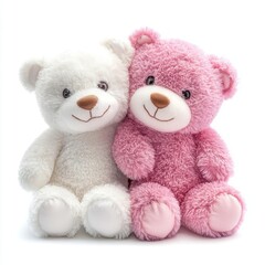 Pink and white teddy bear couple isolated on white background