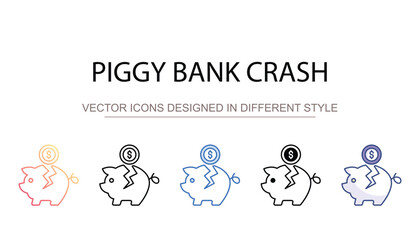 Piggy Bank Crash icon design with white background stock illustration