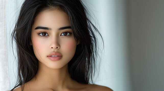 Elegant female models of varying ethnicities, gracefully posing with flawless skin in a bright, minimalist studio for a skincare campaign, ultra-realistic, photo-realistic, highly detailed, 