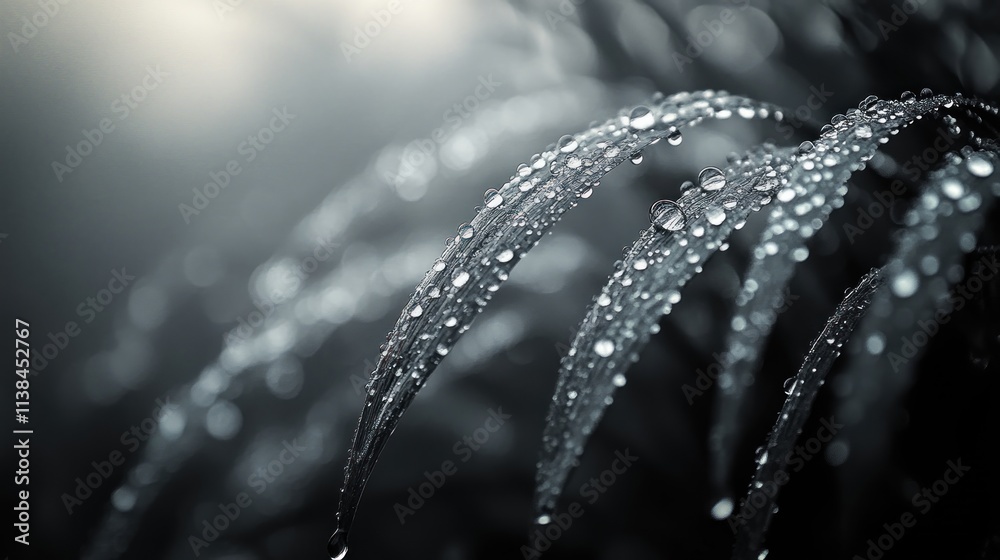 Aufkleber close-up of leaves with water droplets, creating a serene and calming atmosphere.