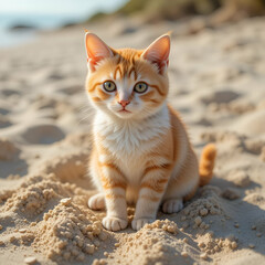 Obraz premium cat on the beach