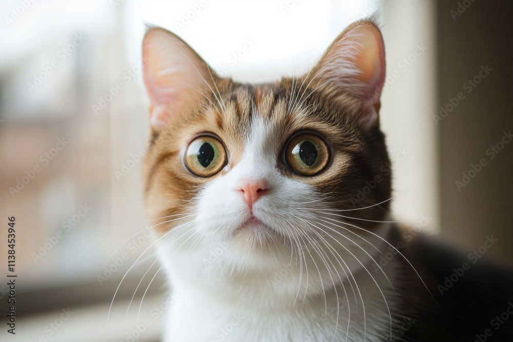 Poster close-up shot of a curious cat looking directly at the camera