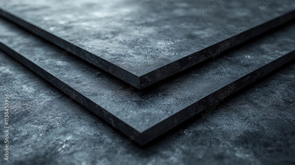 Poster Close-up of stacked metallic sheets with a textured surface.