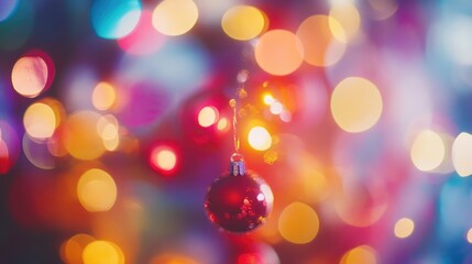Obraz premium Seasonal decorations with blurred colorful lights creating a vibrant and festive atmosphere for holiday mood inspiration