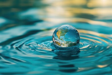 A Miniature Earth Floats Gently On Calm Water