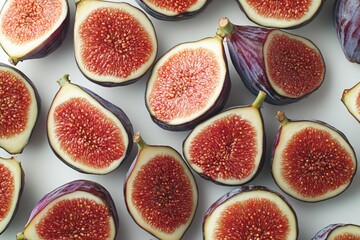 A cluster of ripe figs resting on a wooden table, ideal for fruit displays or food styling
