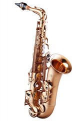 A close-up shot of a golden saxophone set against a black and white background